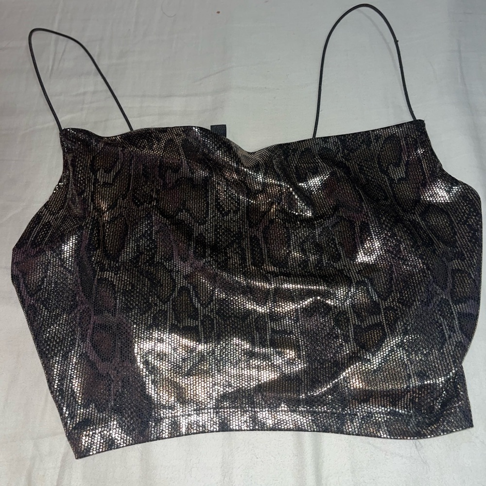 Metallic snake skin ruched top